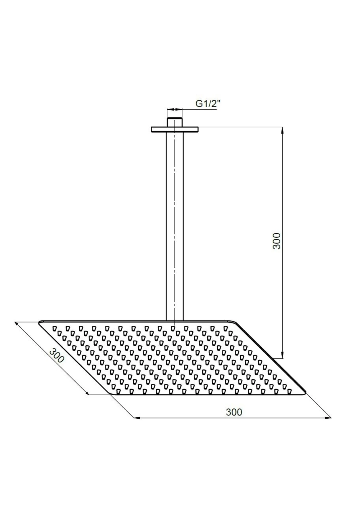 Ankastre Duş Başlığı Kare Slim Metal 30x30 Cm Ads21