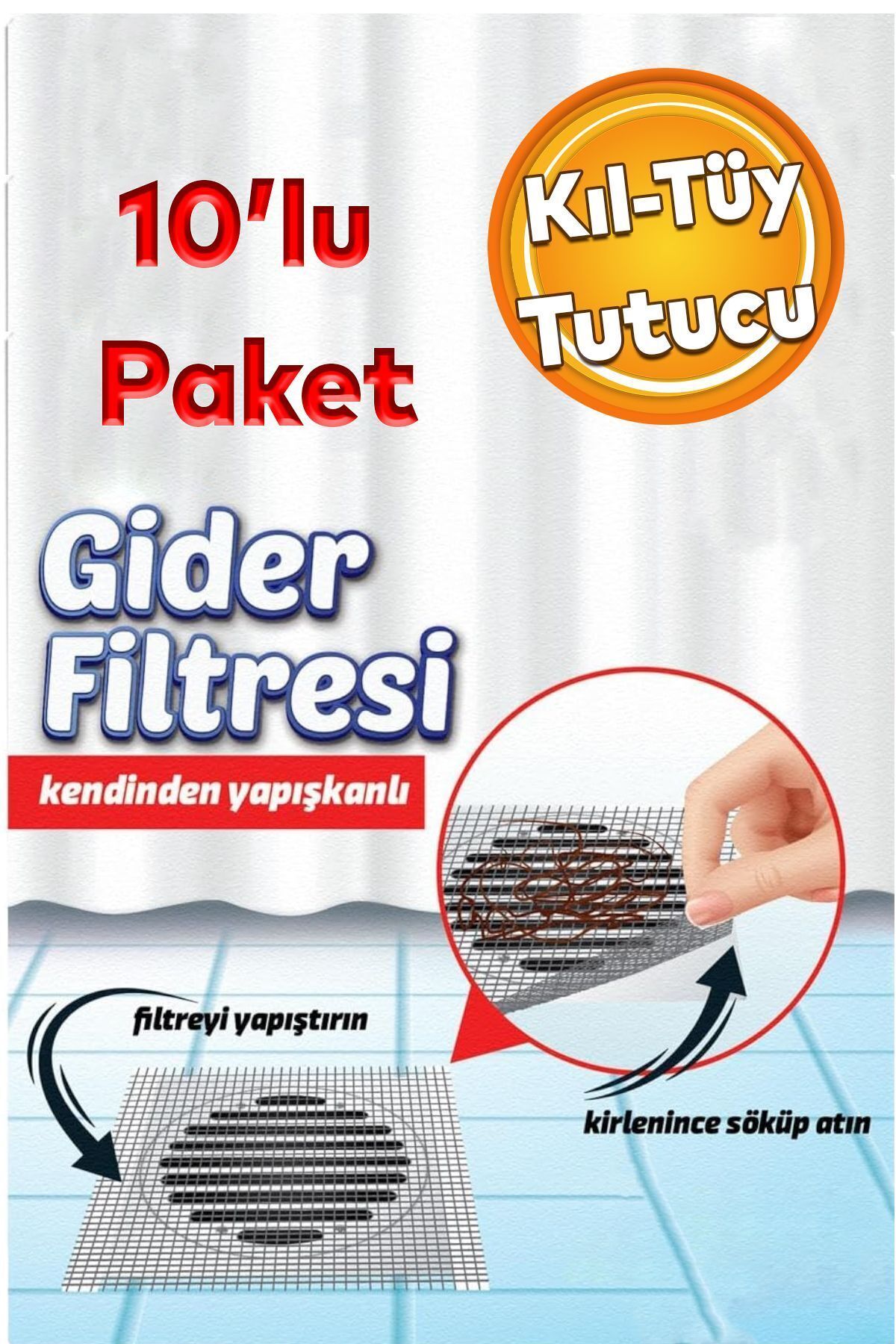 Kıl Kir Pis Tutucu Süzgeç Kullan At Yapışkanlı Banyo Lavabo Gider Filtresi Boru Tıkama Önleme 10'lu