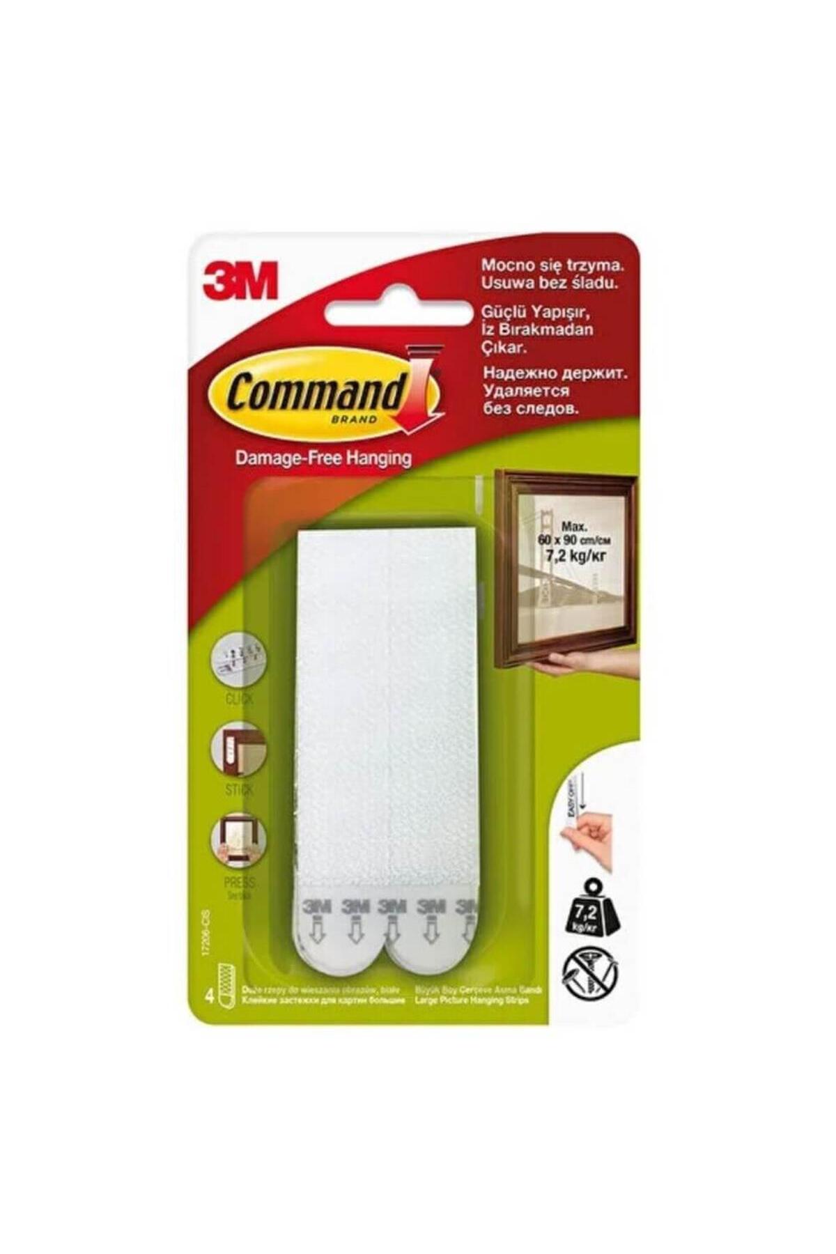 3M ™ Command™ 17206-cıs Büyük Boy Cırt Cırt Bant, Max 7,2 Kg (4 SET BÜYÜK BOY CIRT BANT)