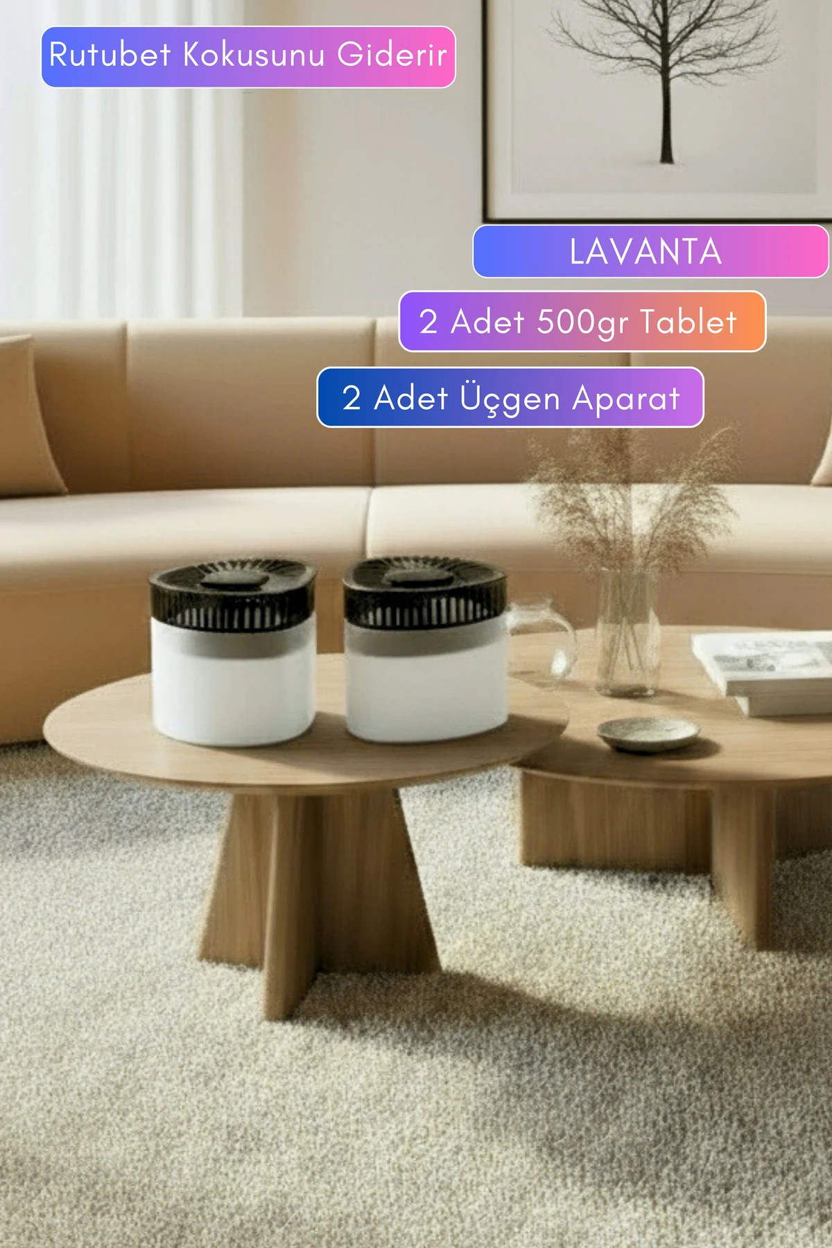 Nem Alıcı Set | Lavanta Esanslı | 2 Aparat 2 Tablet | Rutubet & Küf Önleyici