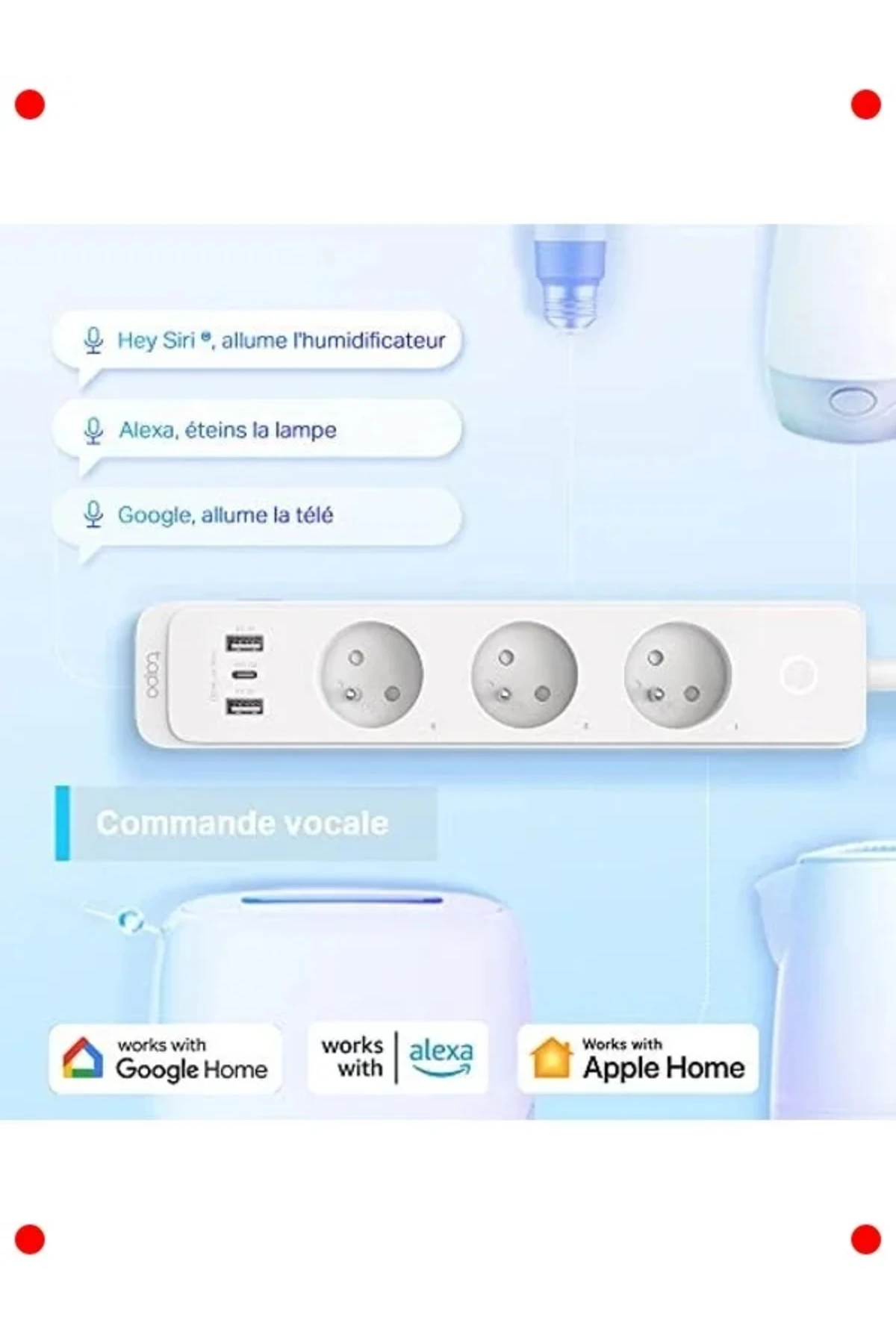 Akıllı Wi-Fi Çoklu Priz: 3'lü, Hızlı Şarj, Uzaktan Kontrol