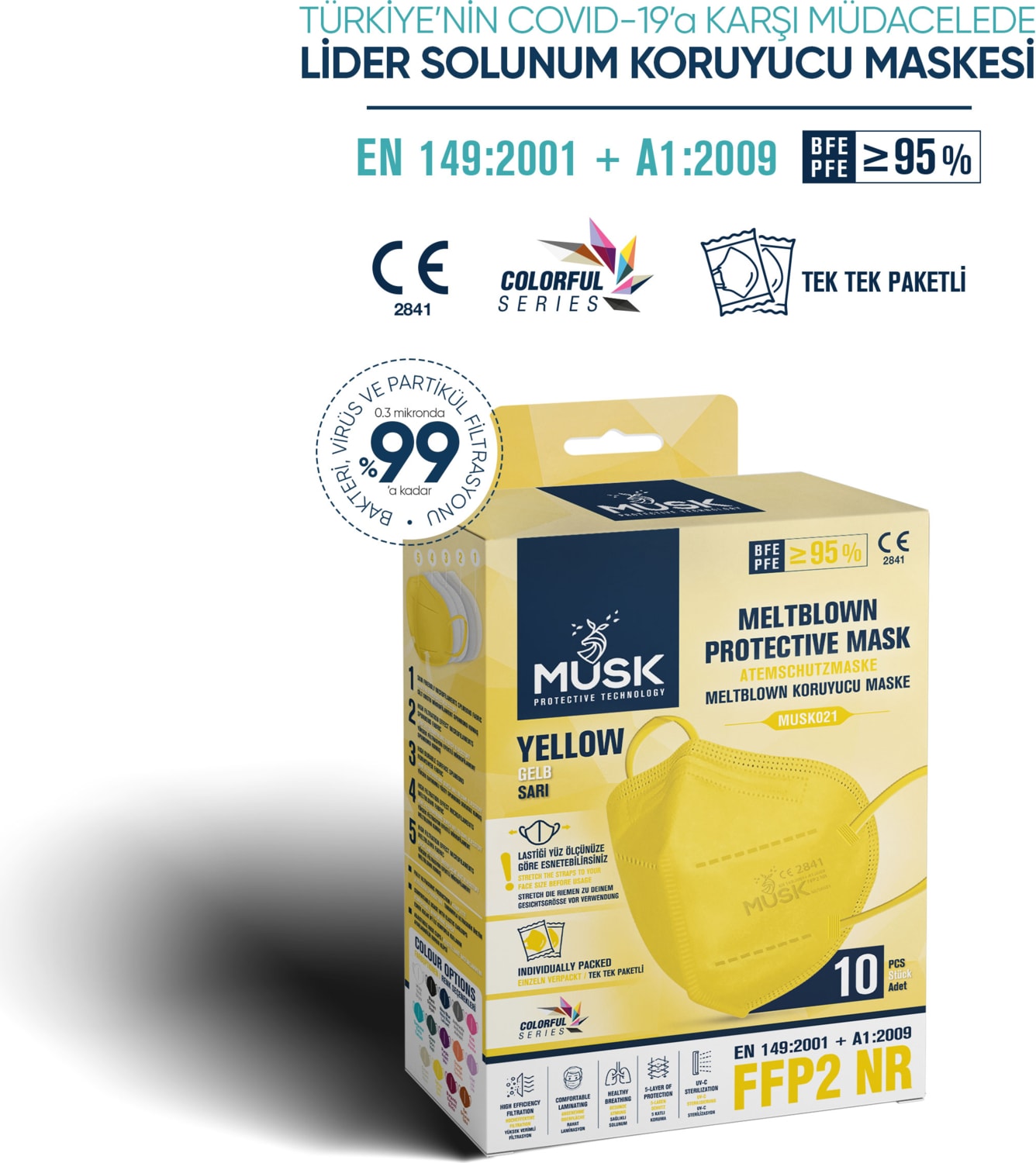 N95 Maske Sarı Renk 10 Adet