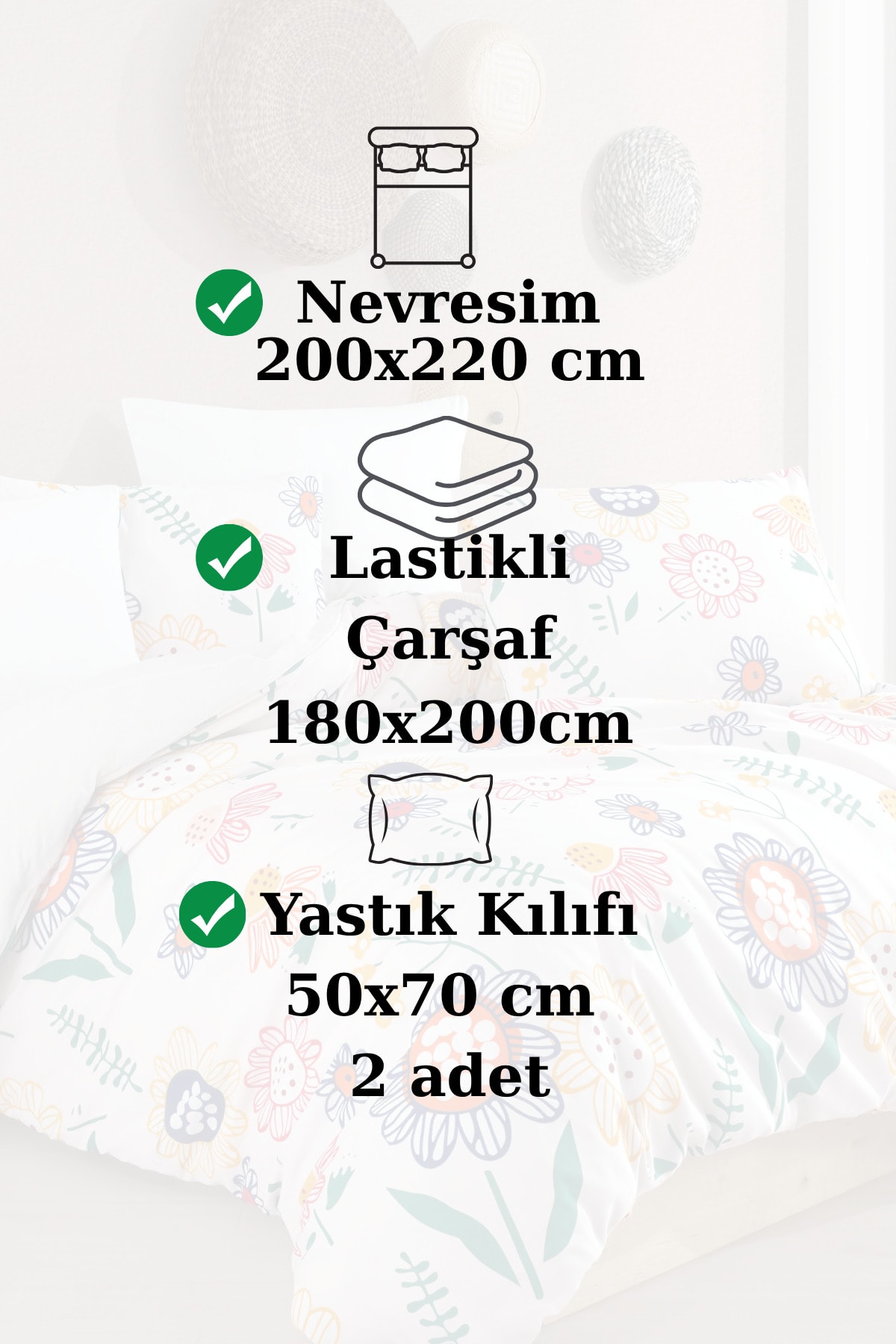 Çift Kişilik Lastikli Çarşaflı Nevresim Takımı