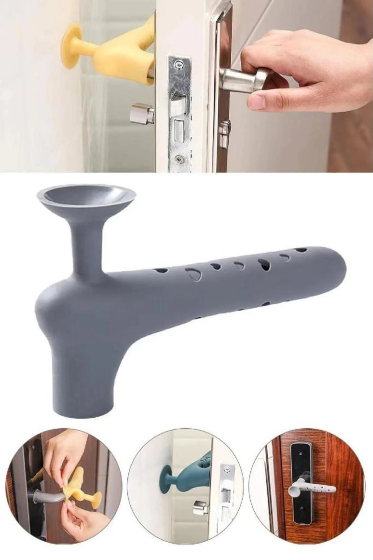 2 Adet Gri Renk Silikon Kapı Kolu Stoperi Pencere Tutucu Stoper Duvar Koruyucu