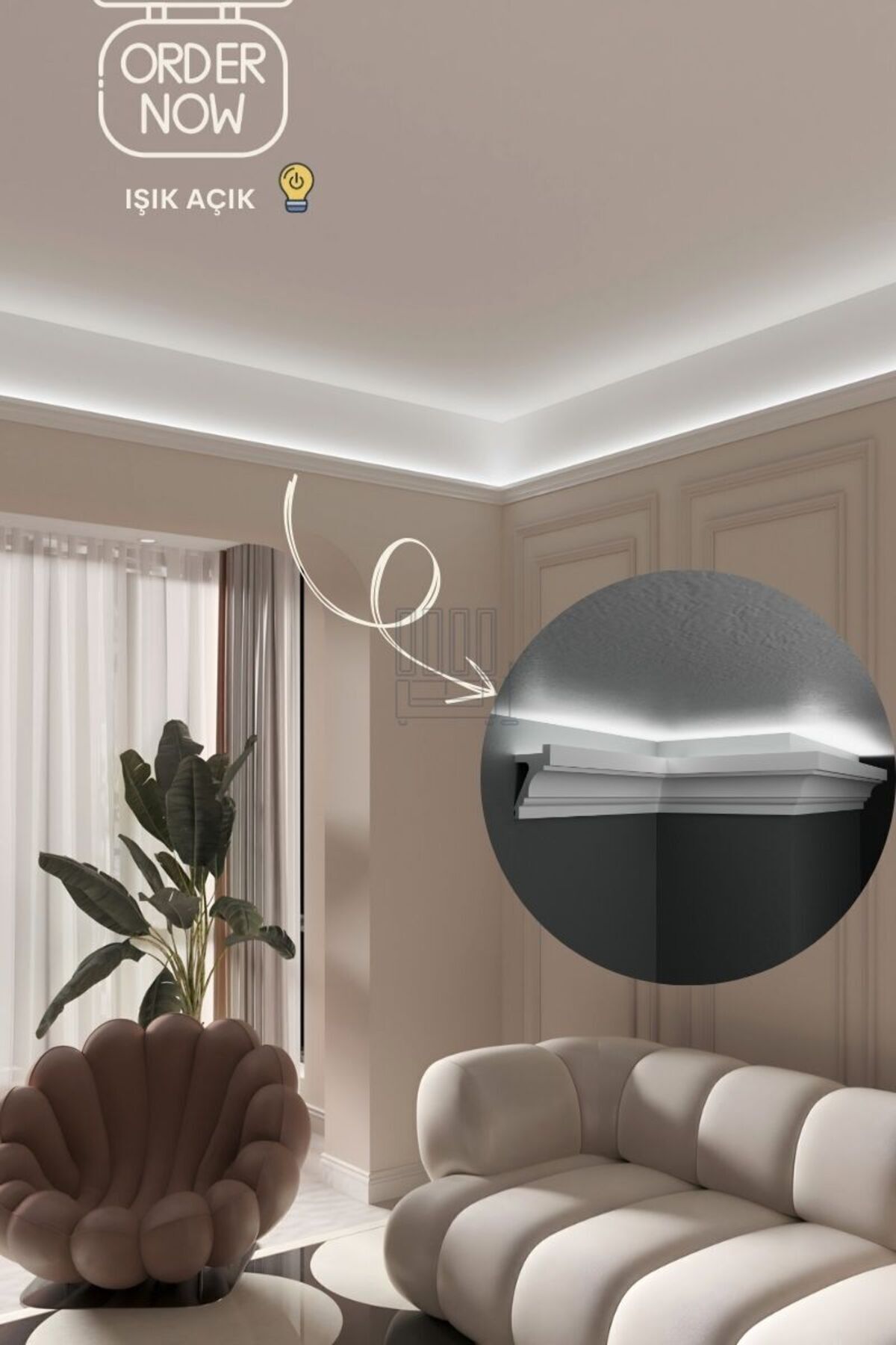 Ledli Kartonpiyer, Polimer Dayanıklı Tavan Duvar Aydınlatma, Modern Ev Oda Dekorasyonu Adet 120cm