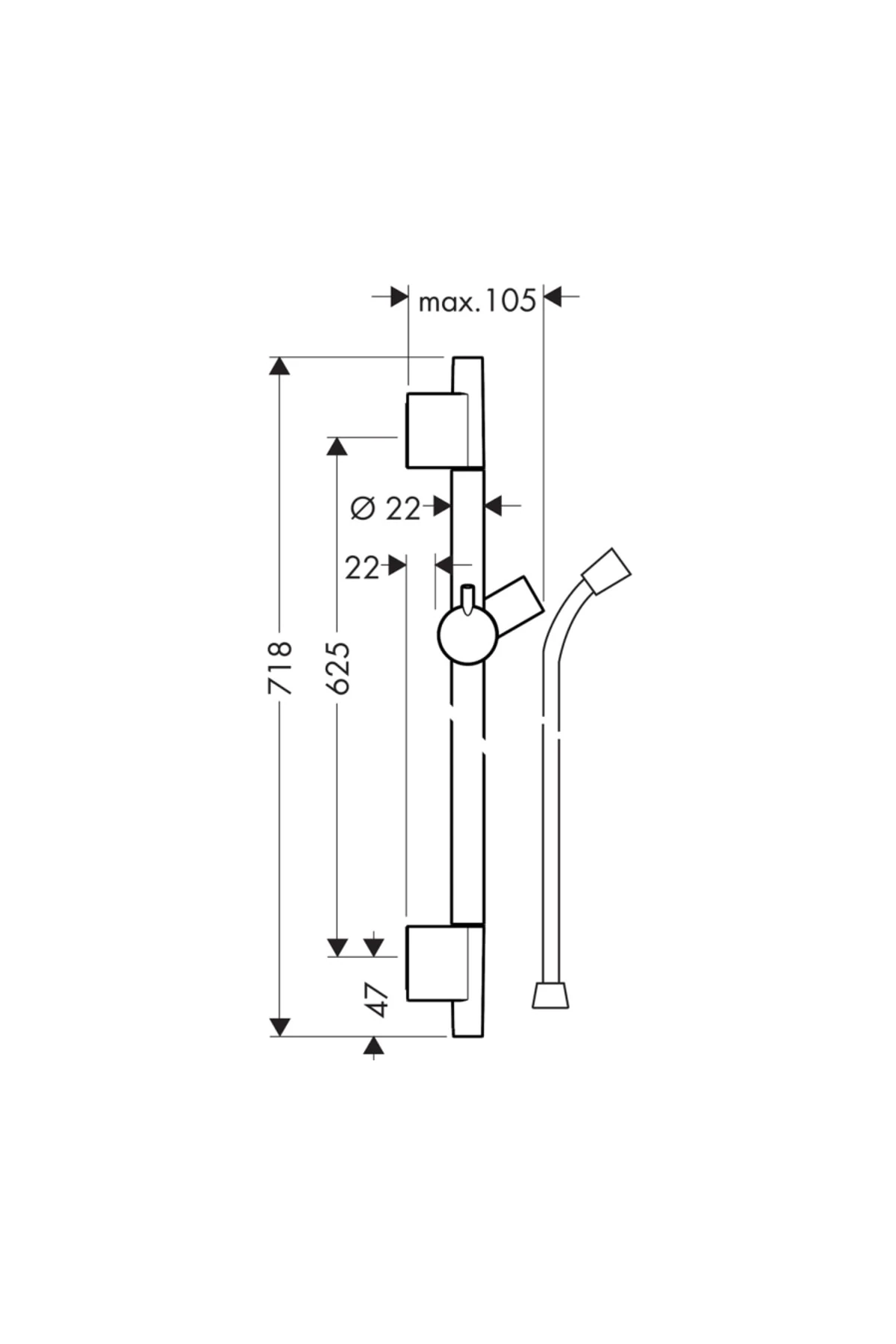 Unica duş Barı S Puro 65 Cm, Duş Hortumu Ile - 28632000