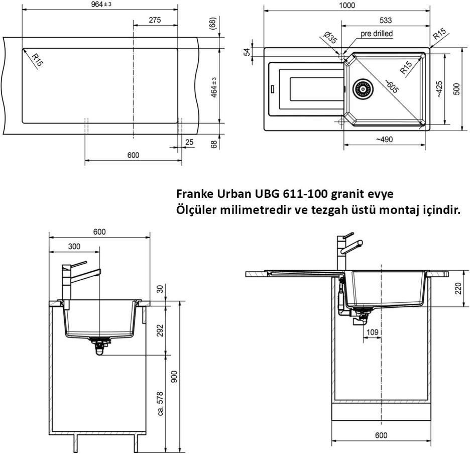 Urban Ubg 611-100 Granit Evye, Nero (Siyah), 100 x 50 cm