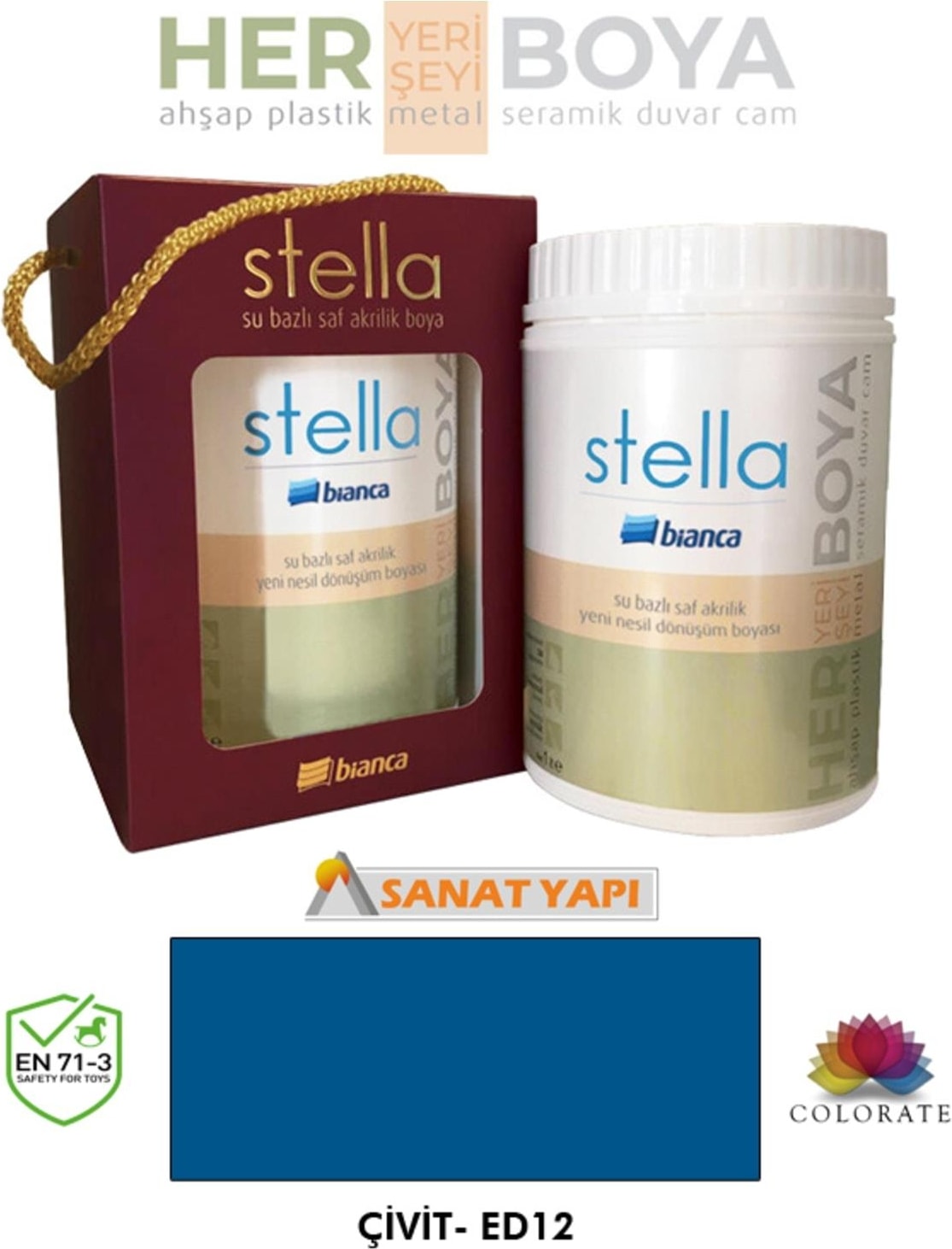 BİANCA  Stella Su Bazlı Saf Akrilik Boya 1lt Ral Renkler Çivit