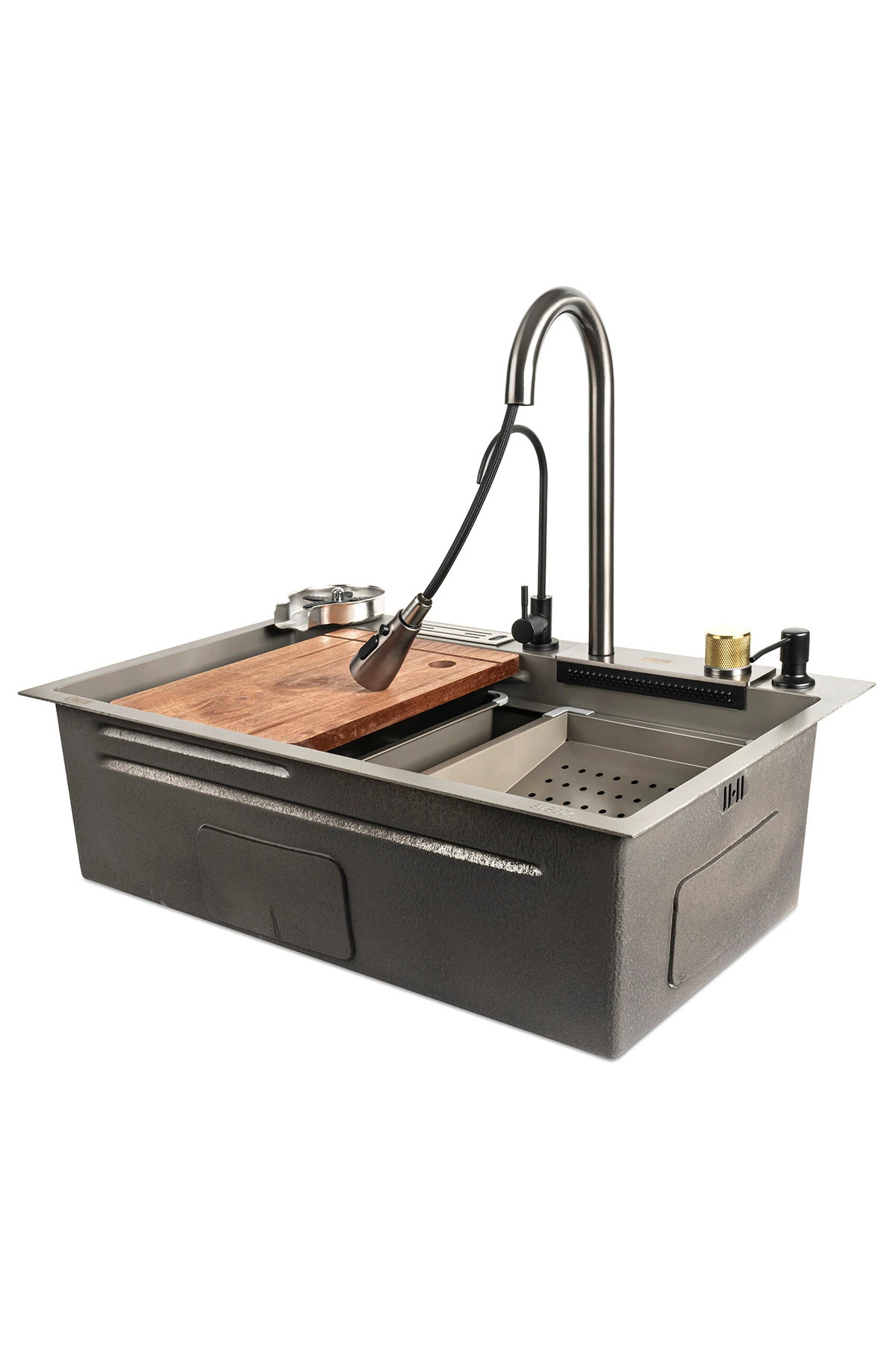 Paslanmaz Çelik Sus304 Teknolojik Akıllı Şalale Evye Seti 75x45cm 8 Fonksiyonlu Mutfak Evyesi