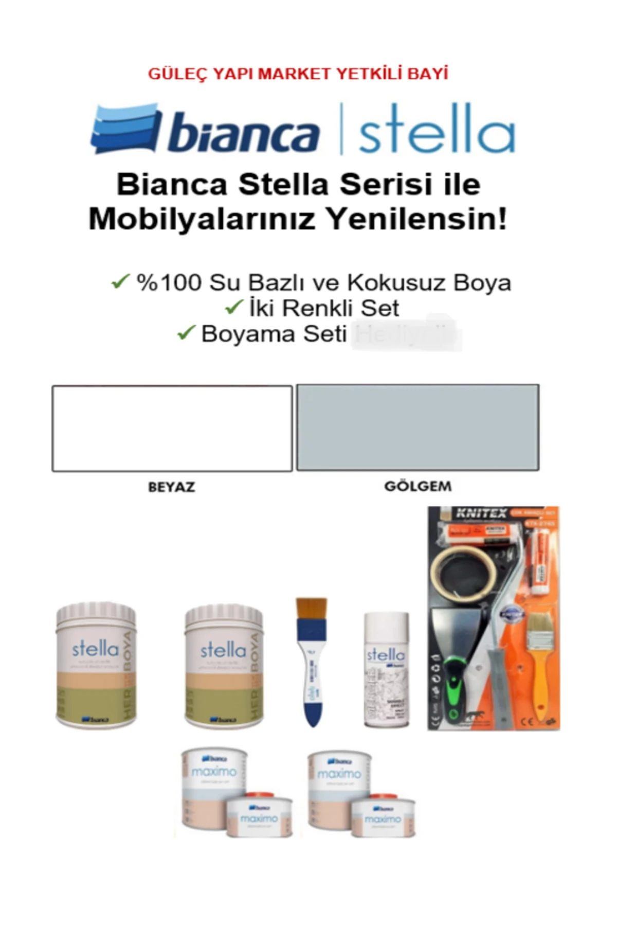 Stella  Boya Seti ile Mutfak Dolaplarını Yenile (Gölgem &Beyaz Renk) Knitex Boyama Seti