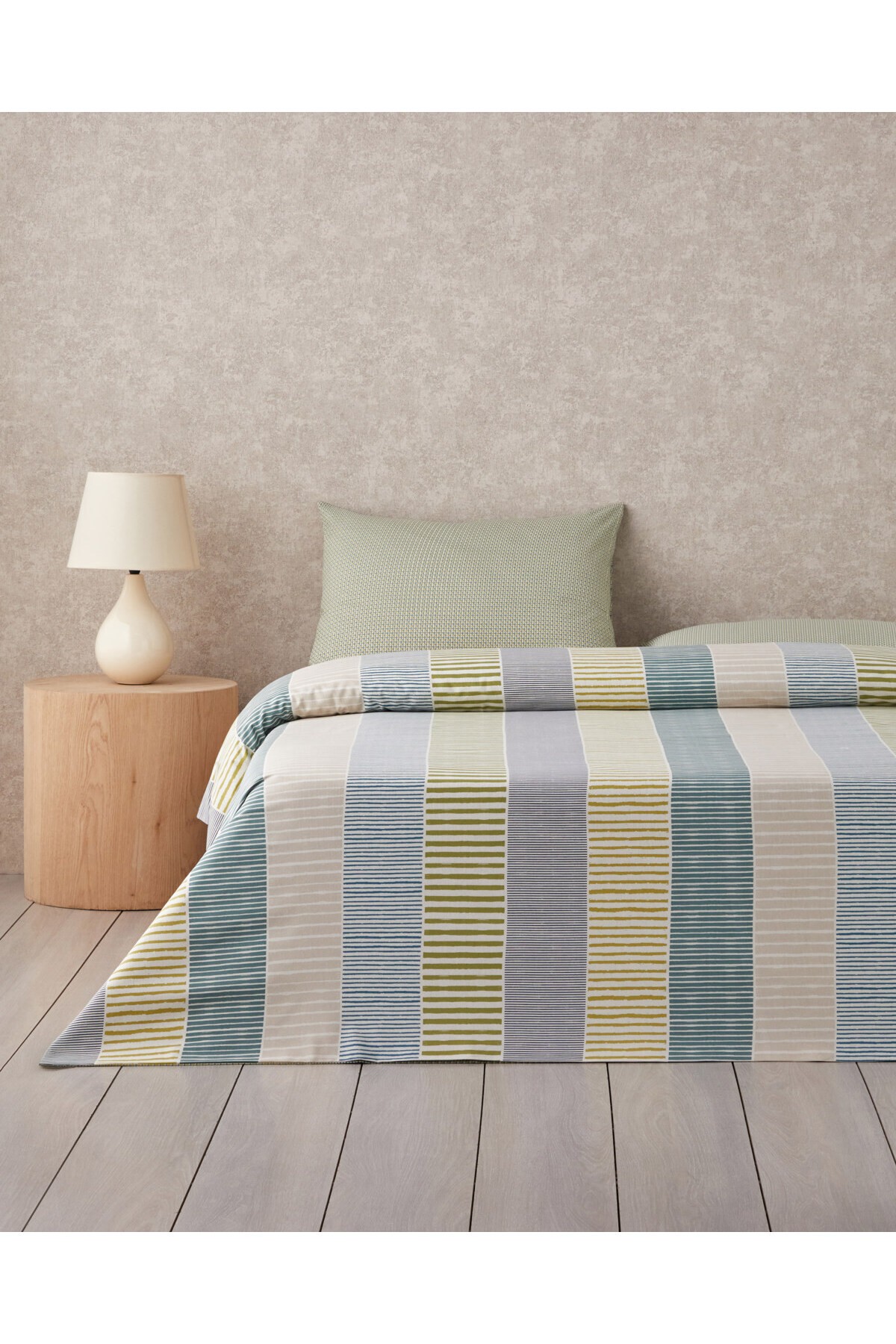 Border Line Kolay Ütülenir Çift Kişilik Nevresim Takımı 200x220 cm Yeşil-Bej