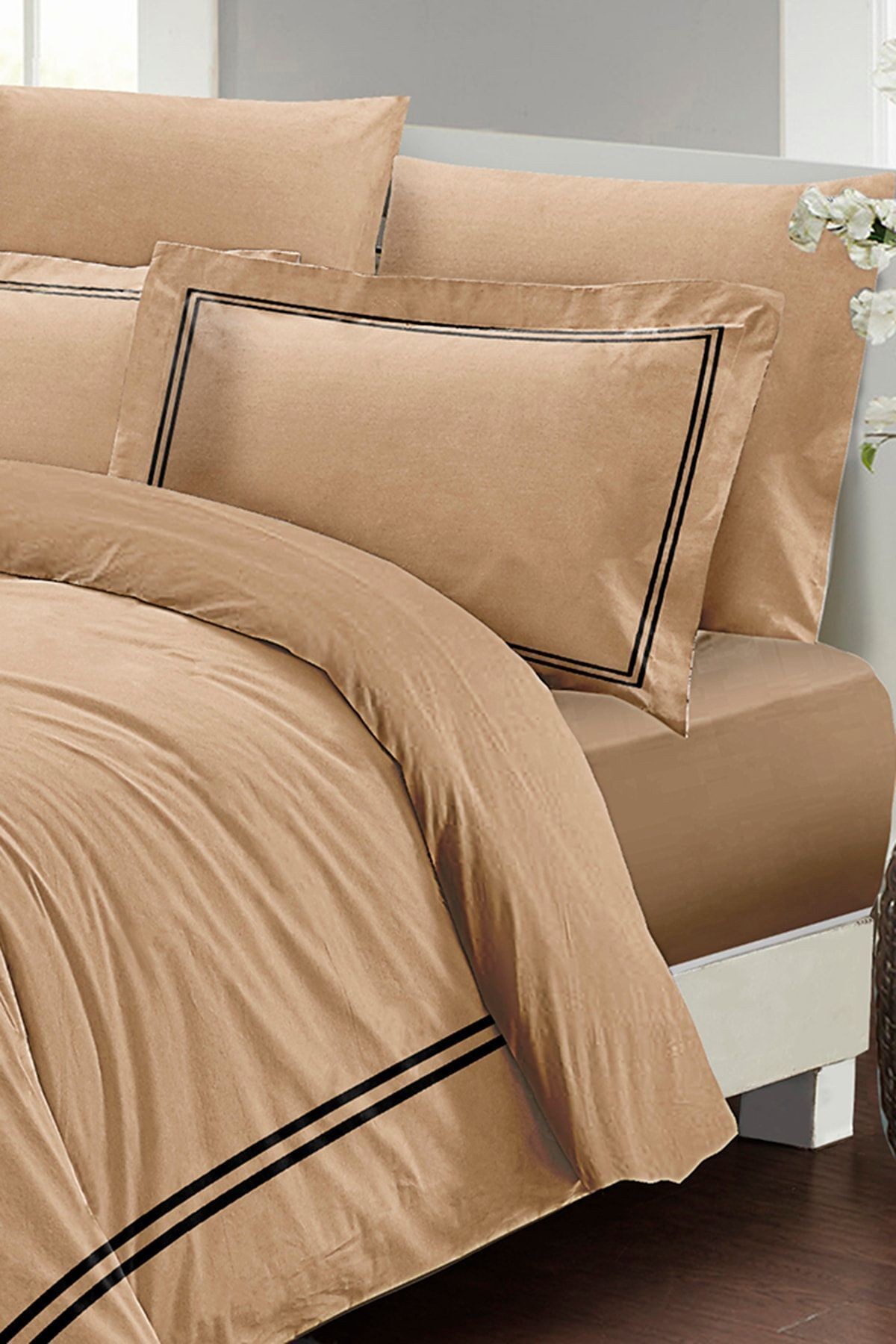 Çift Kişilik Nevresim Takımı Özel Dokuma Luxury Pamuk Saten Kahve