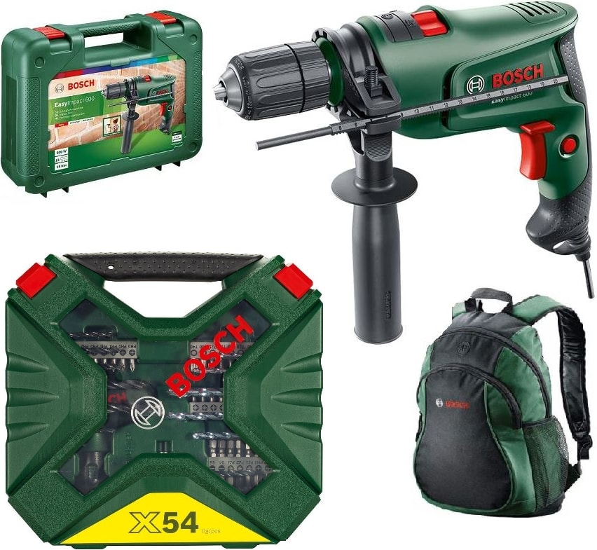 BOSCH Easyimpact 600 Darbeli Matkap + 54 Parça Matkap Ucu Seti / Cırcır Tornavida Vidalama