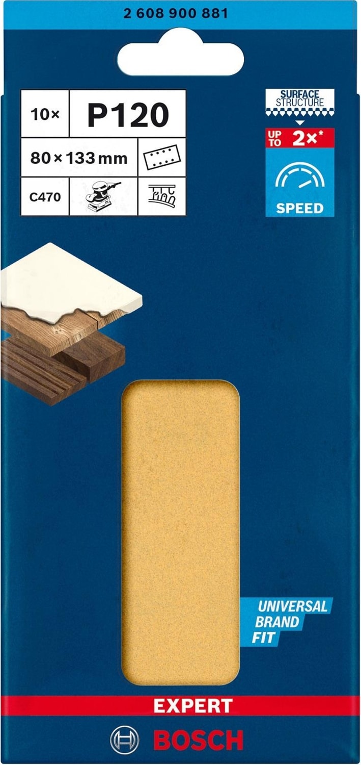 BOSCH Expert C470 Zımpara Kağıdı 80X133 mm 120 Kum 8 Delik 10'lu