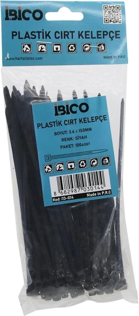 Siyah 3.6X150 mm Plastik Cırt Kelepçe 100 PCS