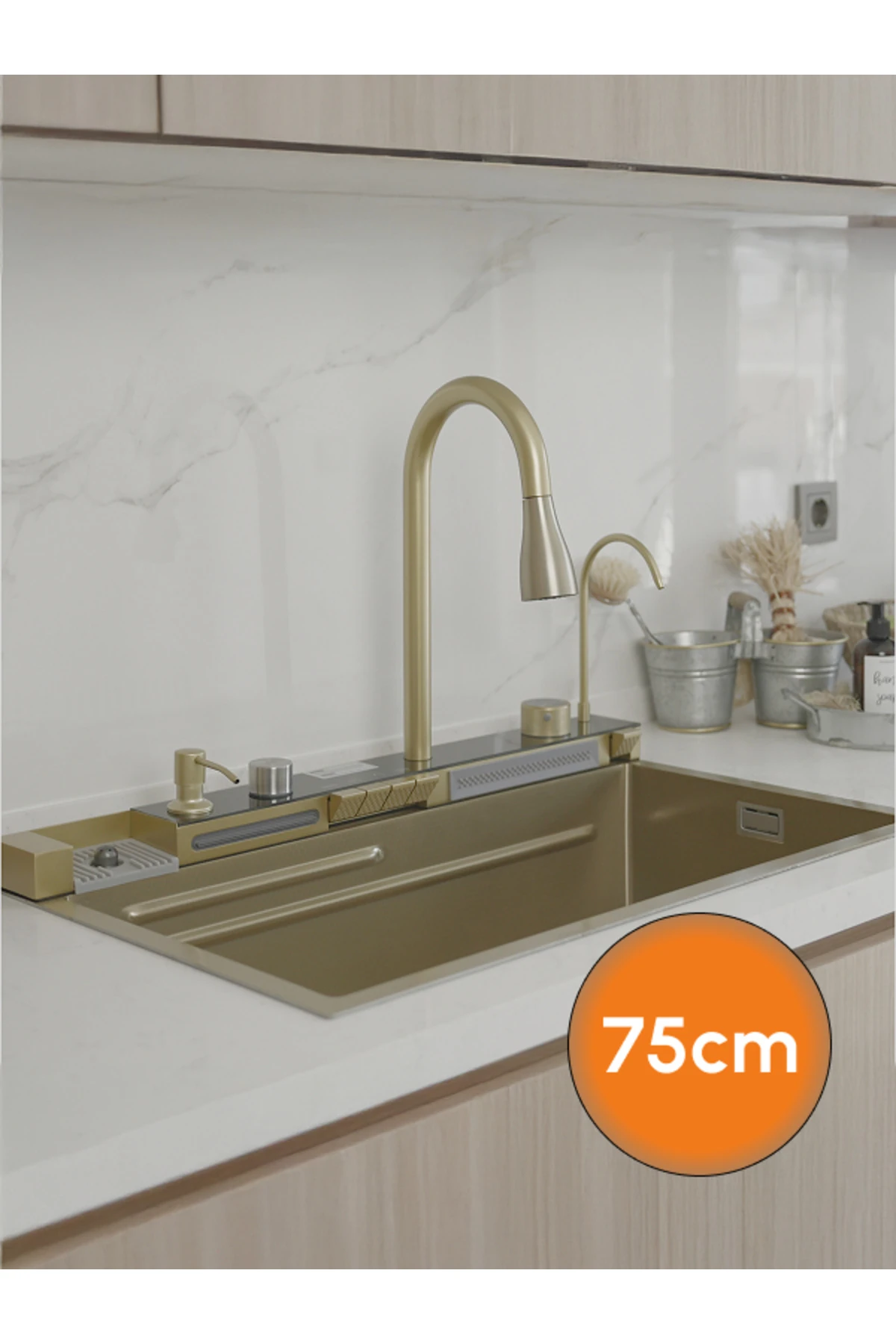 75*46cm Dijital Göstergeli Fonksiyonel Çelik Eviye Seti