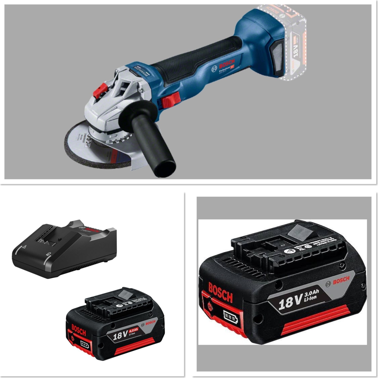 BOSCH Gws 18 V-10 Akülü Taşlama Solo (Karton Kutu) 1 Ad 4.0 Ah Akü + 1 Ad 3.0 Ah Akü