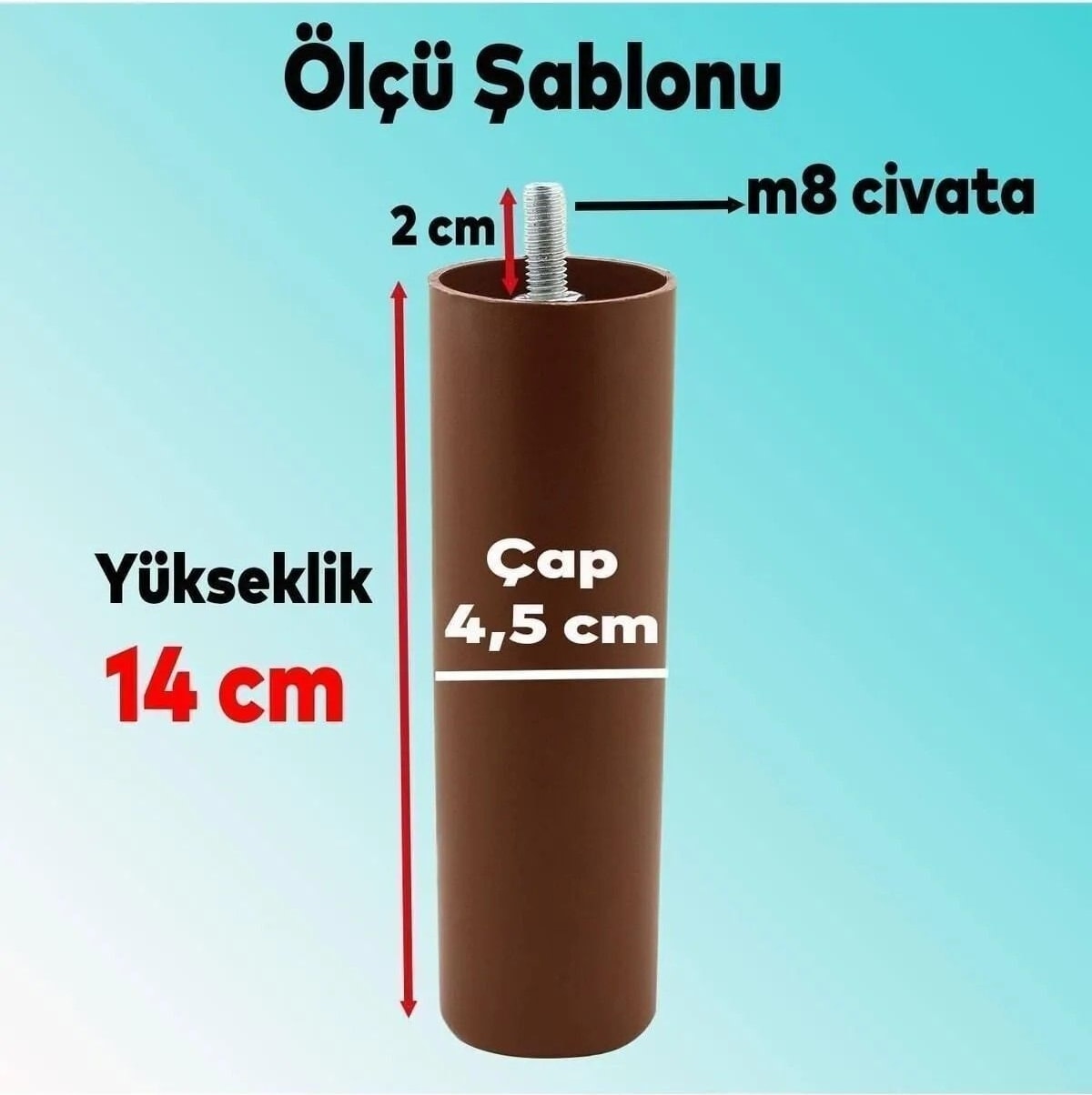 Bro Mobilya Kanepe Koltuk Baza Yükseltme Yükseltici M8 Civatalı Destek Ayağı Ayakları Kahve 14CM