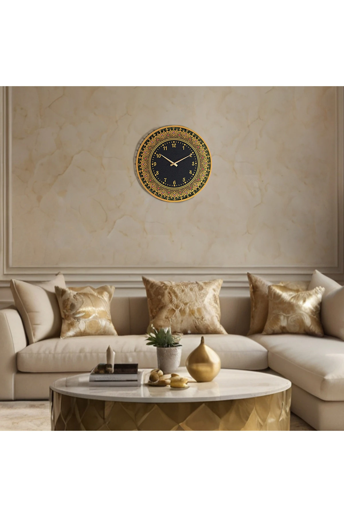 İslami Motifli Sessiz Renkli Metal Duvar Saati - 48x48 Cm - Dini Ev Dekorasyonu - Wams024