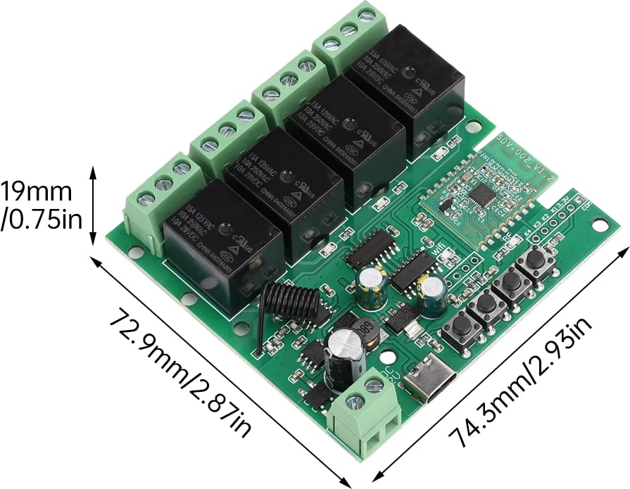 4 Kanal Wifi Kuru Kontak Role Kartı RF 433 Mhz Özellikli