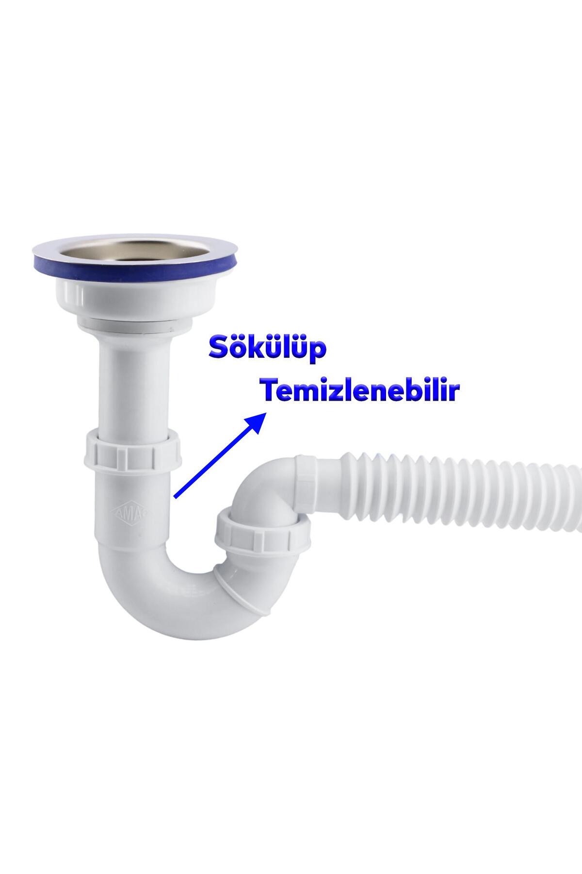 Geniş Ağızlı Lavabo Sifonu Körüklü Koku Önleyici Sökülebilir Evye Gider Borusu Pop-Up Çekvalfli