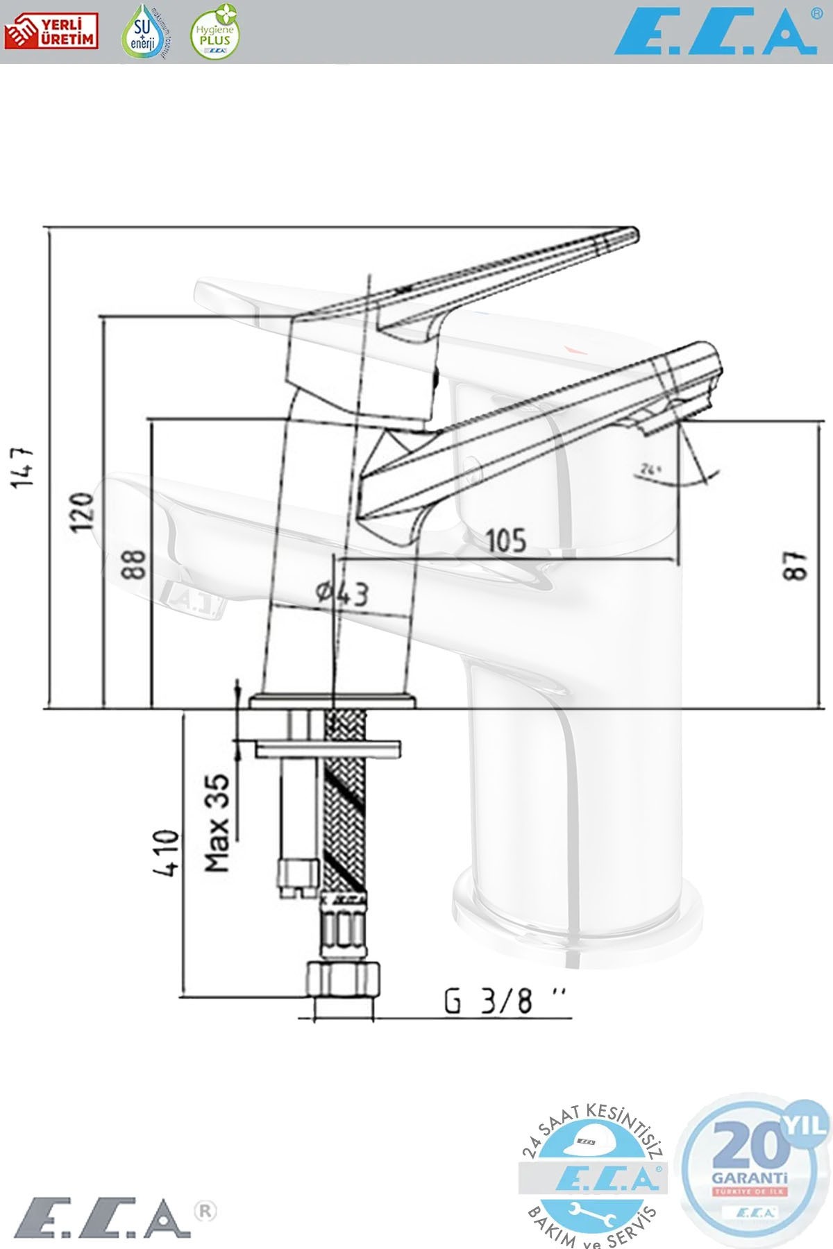 E.c.a Spylos Banyo Lavabo Bataryası 20 Yıl Garantili Lavabo Bataryası 102188125