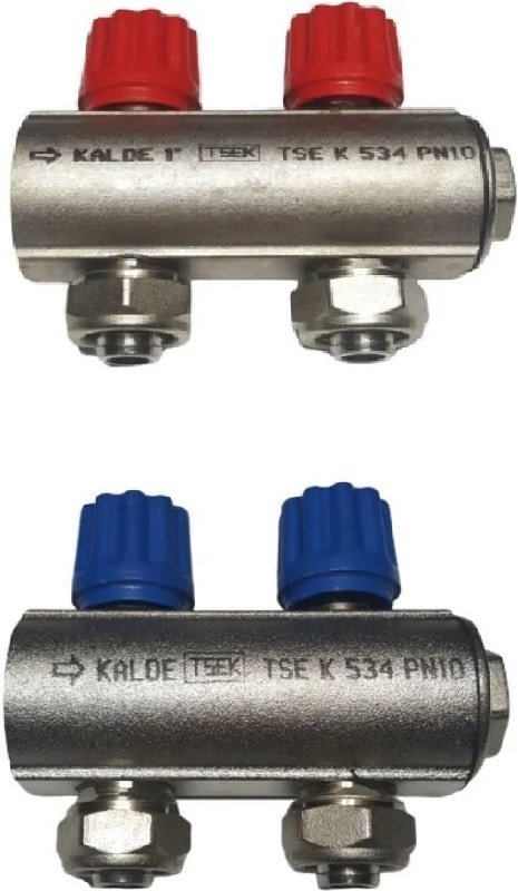 1" Kendinden Vanalı Kollektör 2 Ağızlı Set (Kırmızı-Mavi))