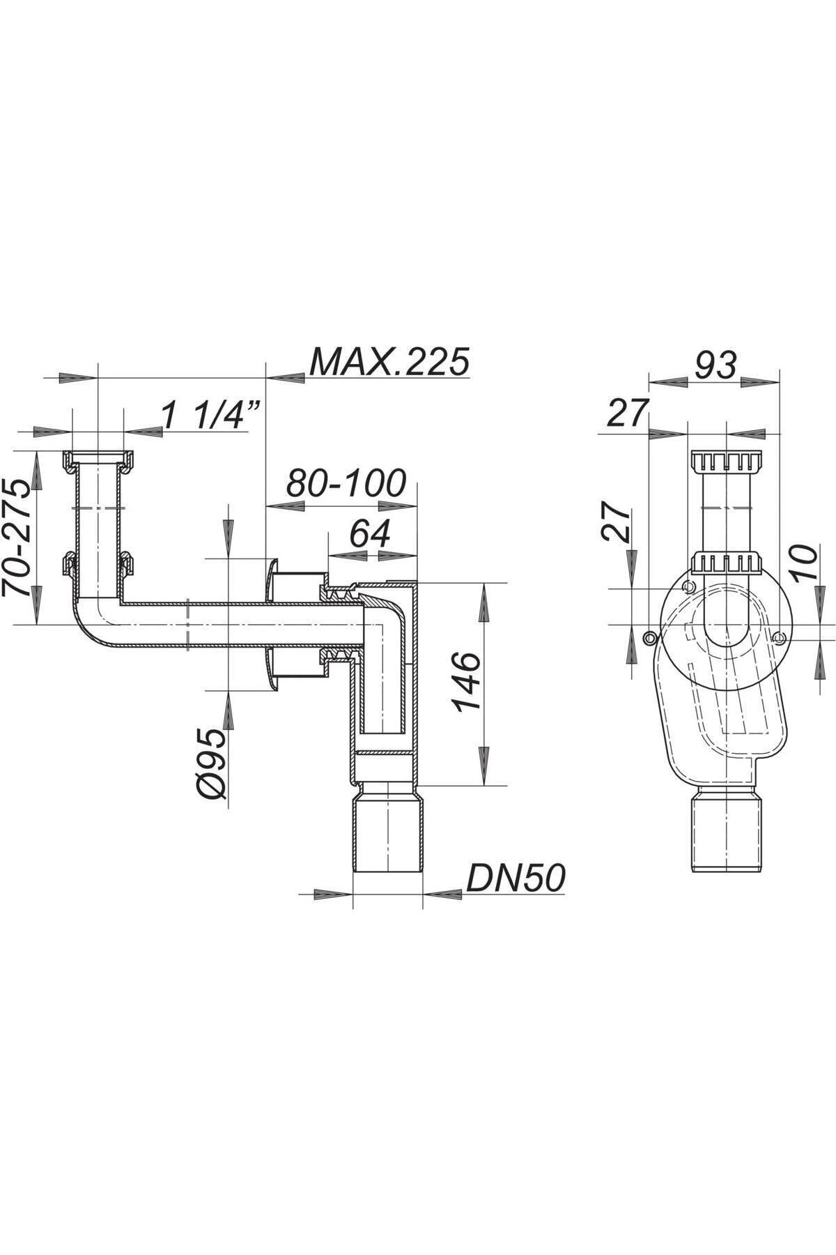Yer kazandıran lavabo sifonu 300KS, beyaz, ankastre koku önleyici giderici kolay temizlenir sifonlu