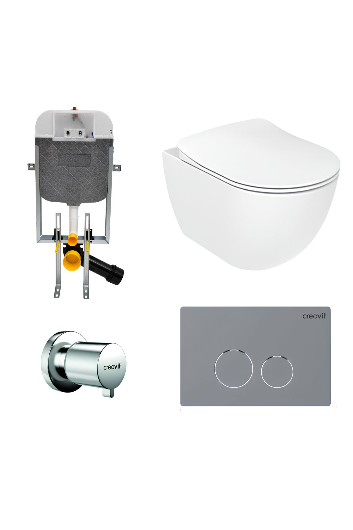 Free Beyaz Kanallı Asma Klozet FE320, Duroplast Yavaş Kapak, Terra Gömme Rezervuar Set