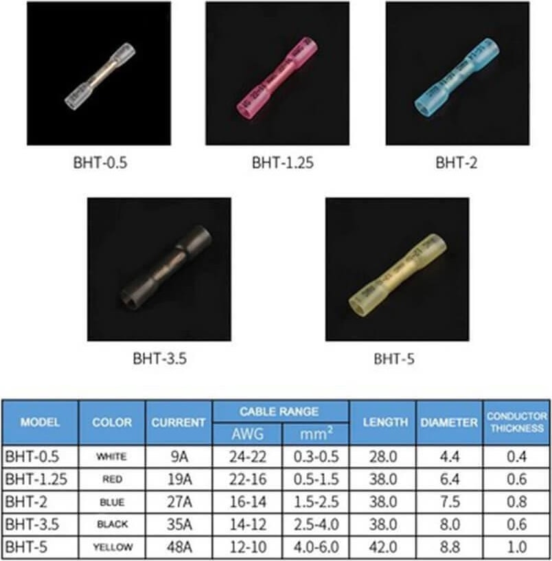 - 100 Adet - Bht-5.5 Isıyla Daralan Makaron 48A / 4-6mm² Su Geçirmez Konnektör - Sarı