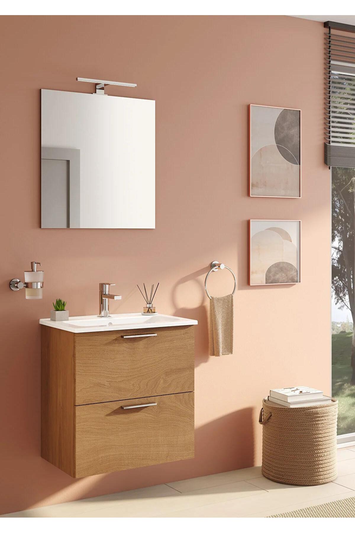 67092 Vitra Mia  Banyo Dolabı Seti 60Cm,Çekmeceli Altın Meşe