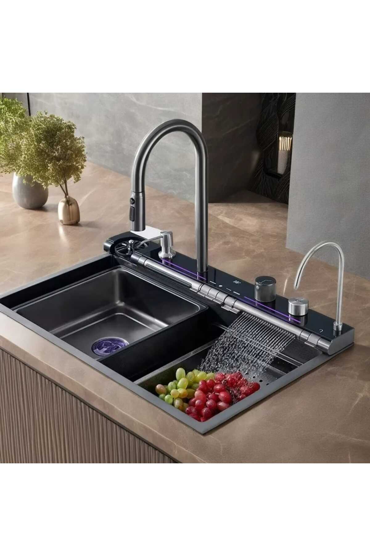 7 Tuşlu Akıllı Teknolojik Eviye Seti 304 Paslanmaz Yeni Model Fonksiyonel Mutfak Evyesi