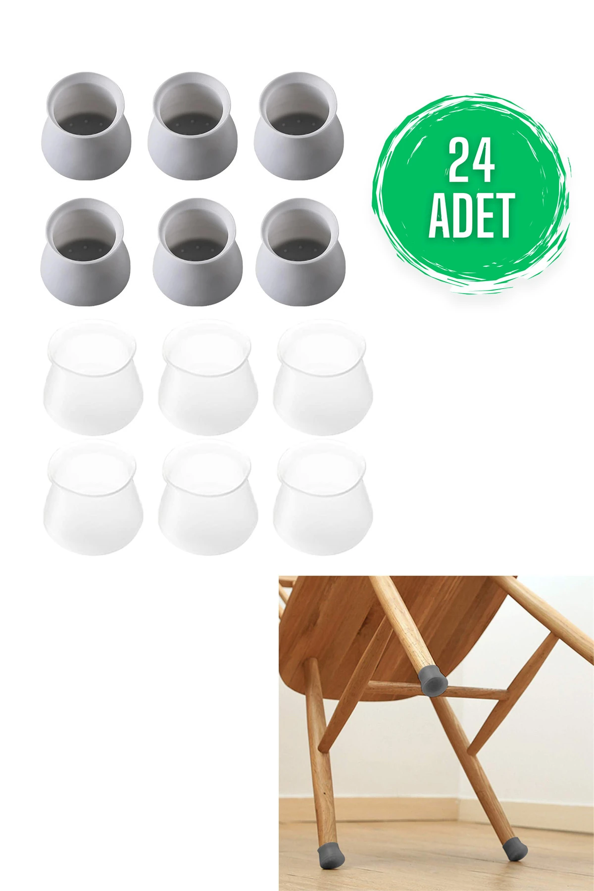 Masa Sandalye Ayak Koruyucu 24'lü Silikon Ev Eşyaları Koruma Aparatı Parke Seramik Çizmez Masa Ayağı