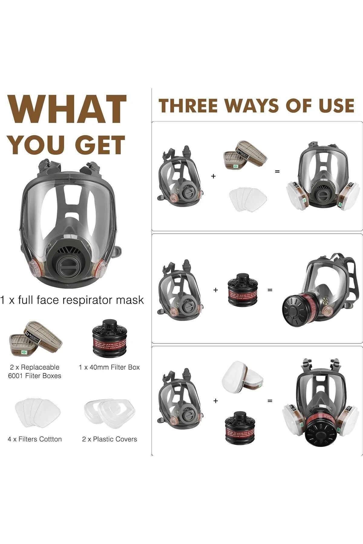 TAM YÜZ GAZ MASKESİ HAYATTA KALMA NÜKLEER GAZ 40MM AKTİF KARBON