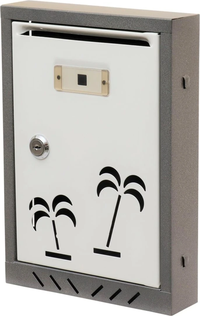 Posta Kutusu Akşan Marka Palmiye Desenli Metal Beyaz-Gri