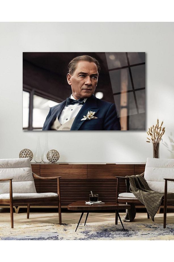 Atatürk Cam Tablo Yapay Zeka Modern Ev Ofis Salon Kurum Hediyelik Tablo