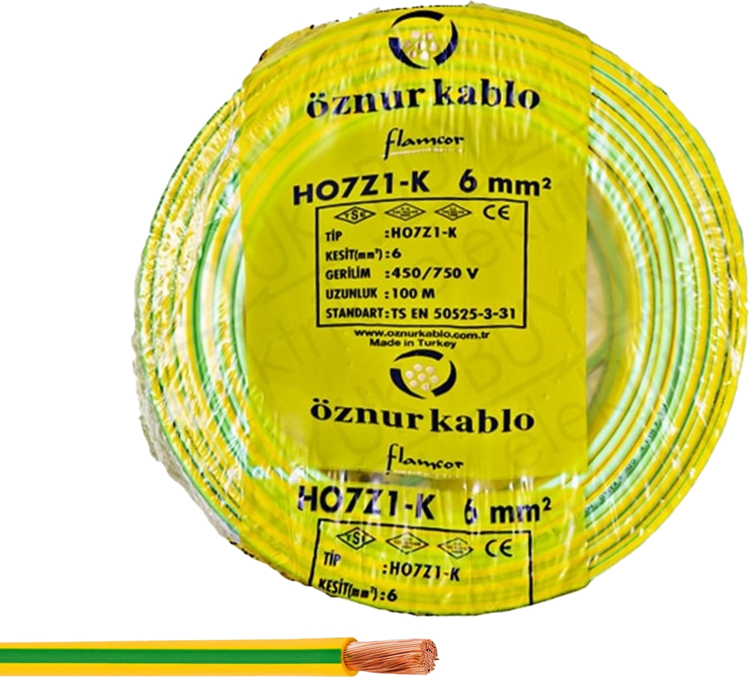 1x6 H07V-K, Nyaf Sarı/yeşil Topraklama H.free Kablo