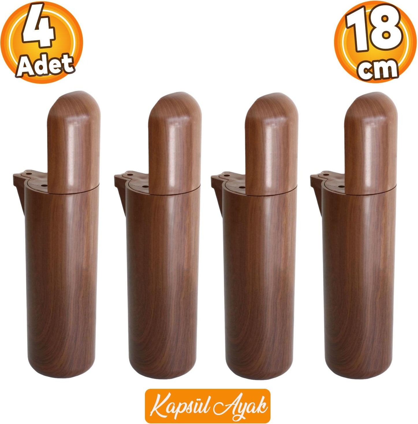 Kapsül Bohem Mobilya Kanepe Koltuk Baza Yükseltici Ayağı Ayakları Ahşap Desenli Ceviz 18 cm 4 Adet