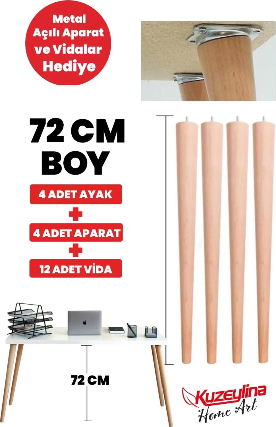 Masa Ayağı Ahşap 4 Adet 72 cm Ham
