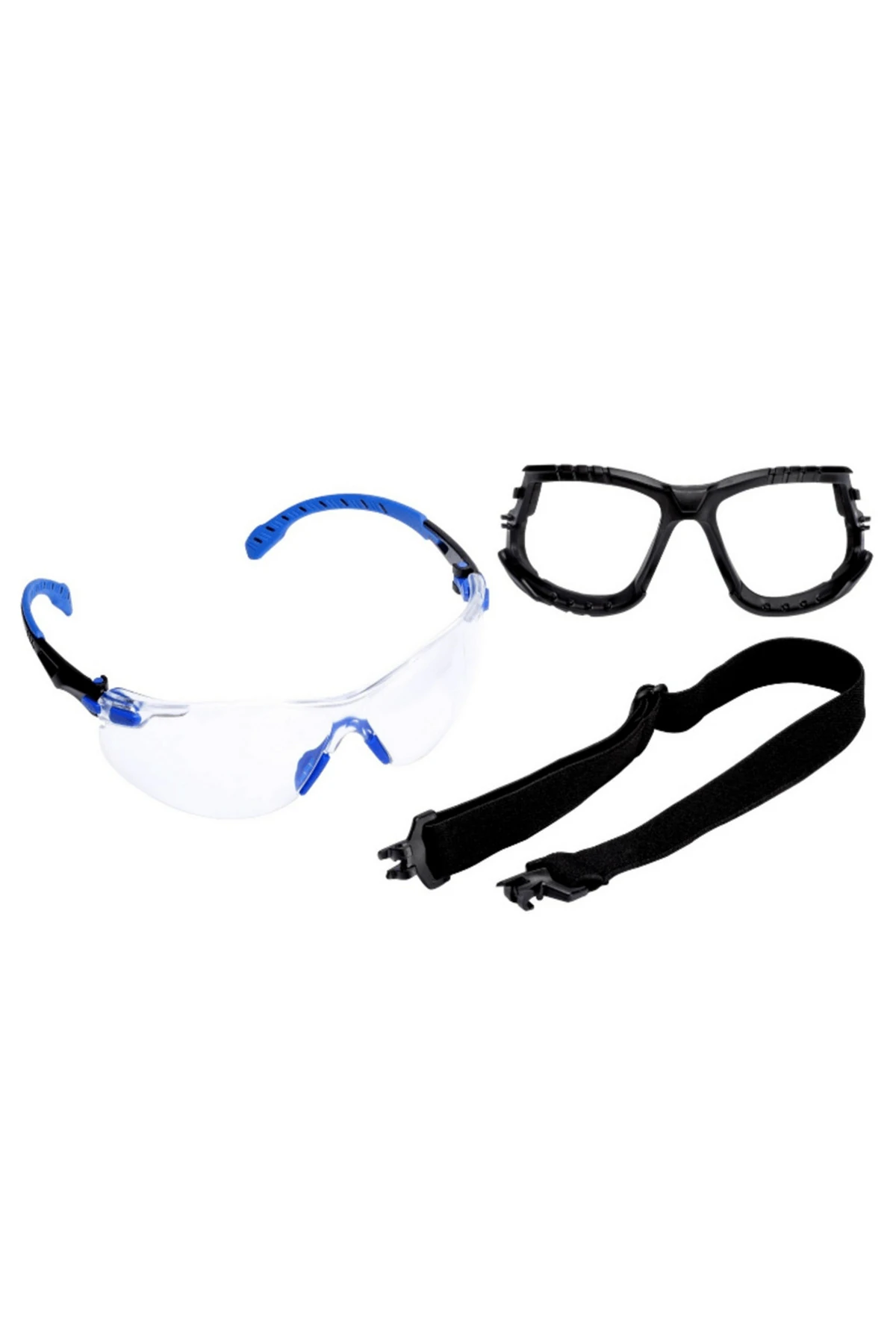 ™ Solus™ Scotchgard™ S1101SGA Mavi Siyah Kenarlı, Şeffaf, Koruyucu İş Güvenliği Gözlüğü Kiti