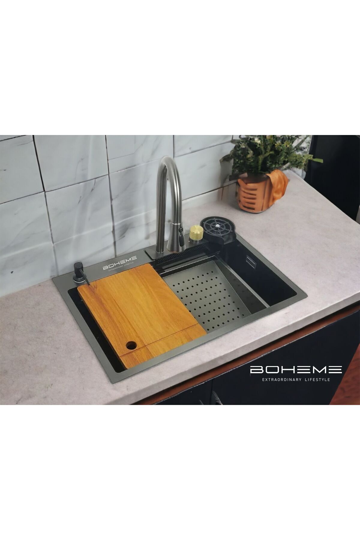 Teknolojik Eviye Seti Şelale, Çelik Batarya Mutfak Evyesi 3 Fonksiyonlu Bataryası Dahil