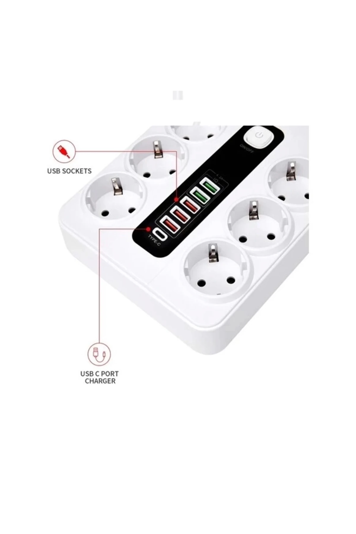 Hp-h04 3000w 10amper 6 lı 2metre Uzatma Kablolu Çoklu Termal Akım Priz