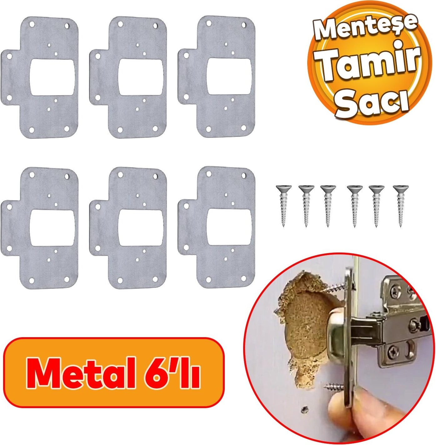 Dolap Kapak Taş Menteşe Tamir Sacı Nobel Pratik Onarım Kiti 6,5x9 cm Yuva Tablası 6 Adet
