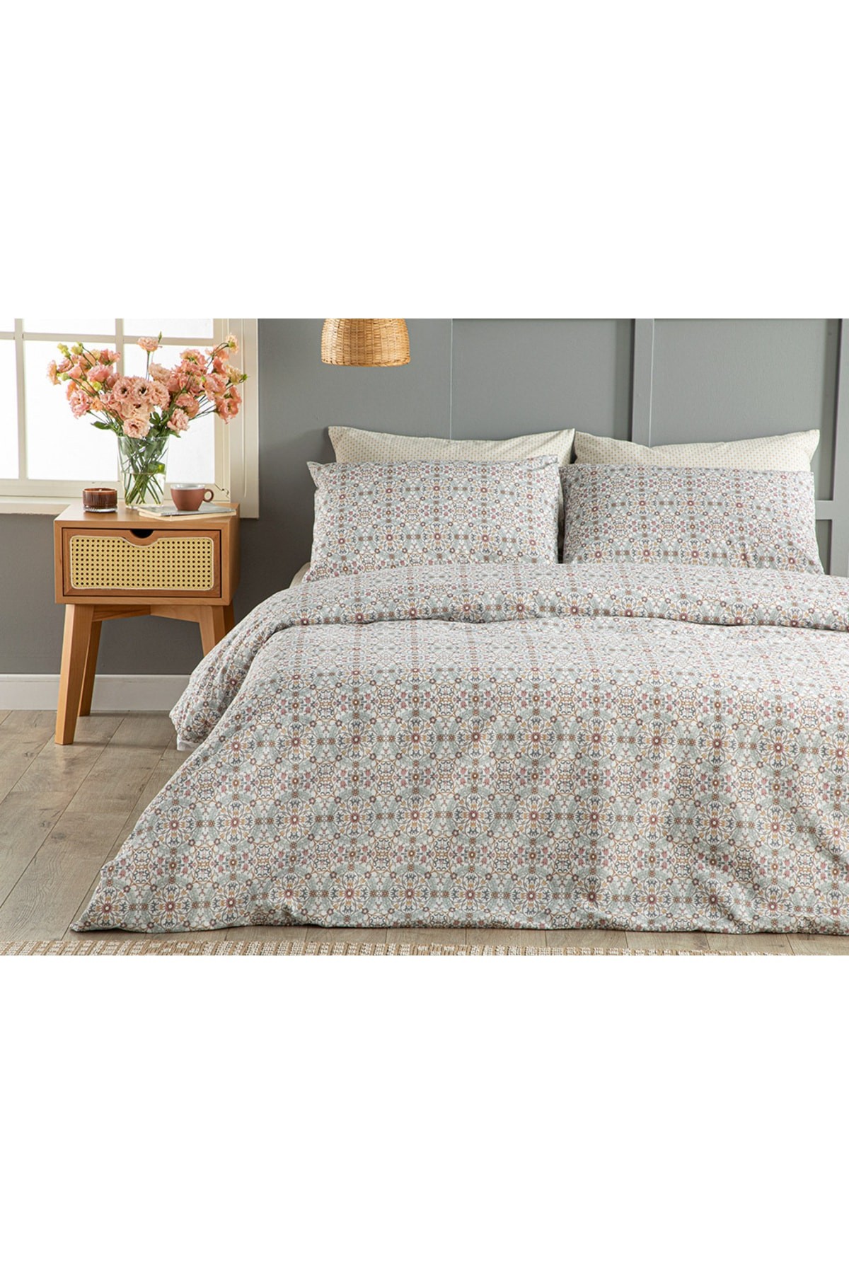Sunflower Kolay Ütülenir Çift Kişilik Nevresım Setı 200x220 Cm Pembe – Hardal