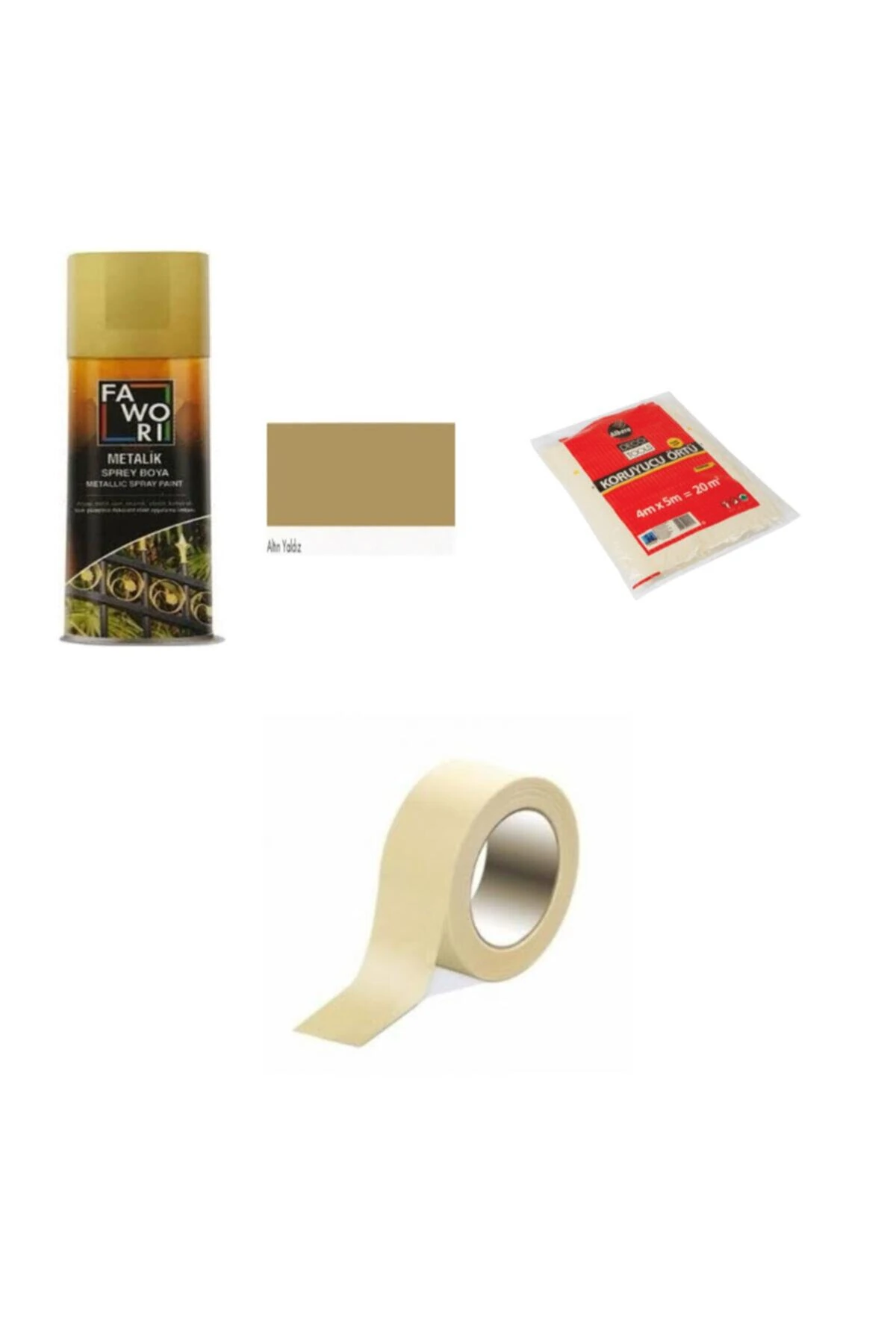 Metalik Sprey Boya Altın Yaldız 400 Ml / 20 M2 Koruma Örtüsü / 5cm Maskeleme Bandı