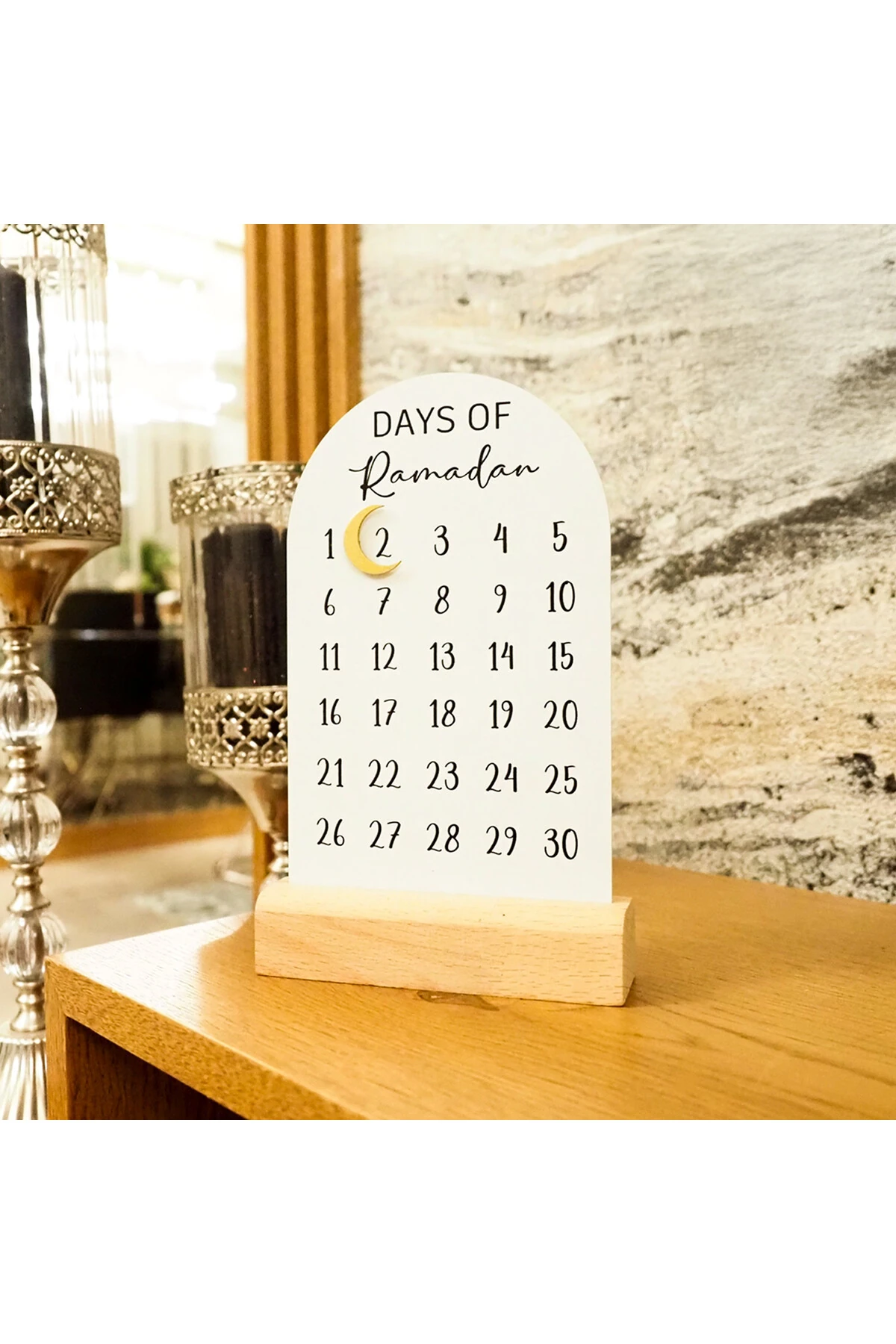 Days Of Ramadan Yazılı Ahşap Kaideli Masaüstü Mıknatıslı Metal Ramazan Takvimi - Wamh179