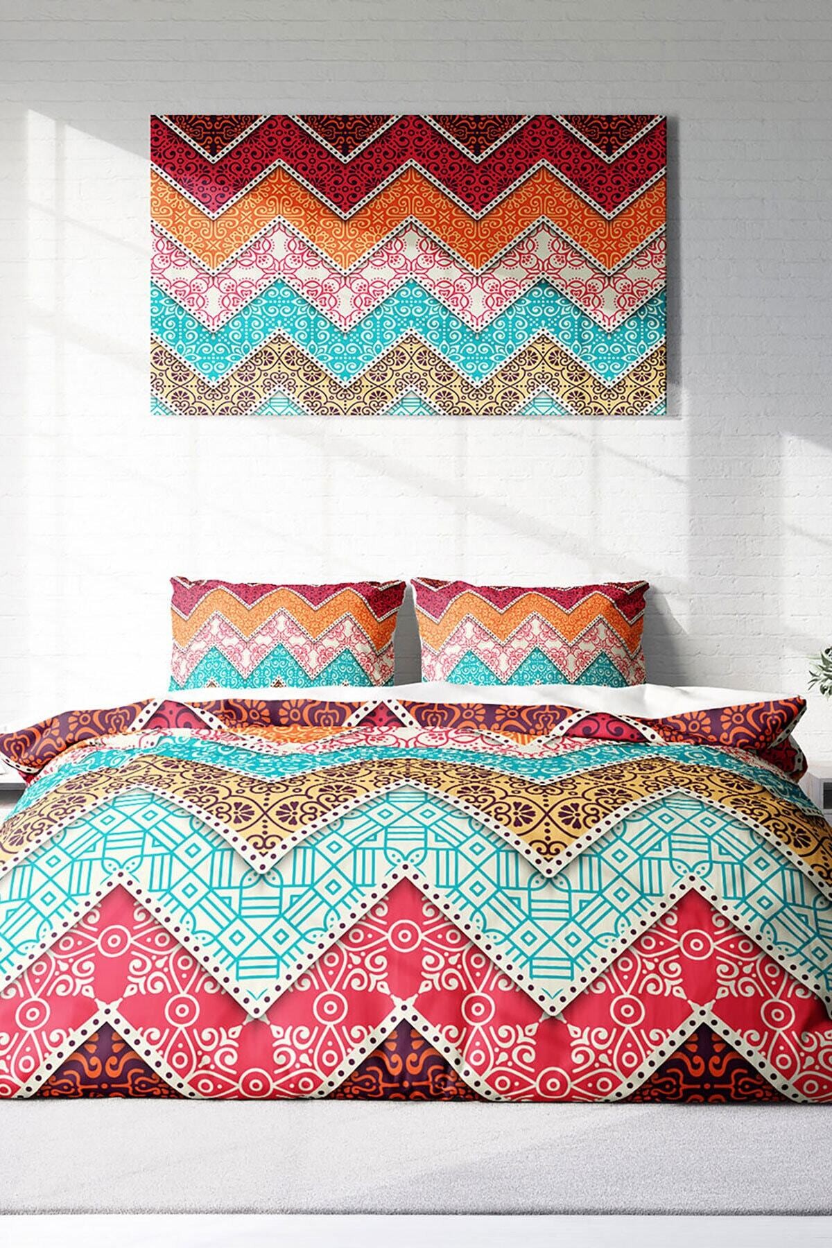 Kıng Sıze Zikzak Motif 3d Pamuk Saten Çift Kişilik Nevresim Takımı 220x240cm