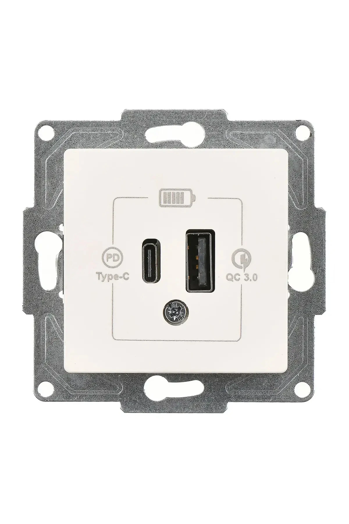 Eqona  Radius  Neoline 2 Çıkışlı USB Şarj Prizi, 20W, Type C + Type A, Fildişi Beyazı (Mekanizma + T