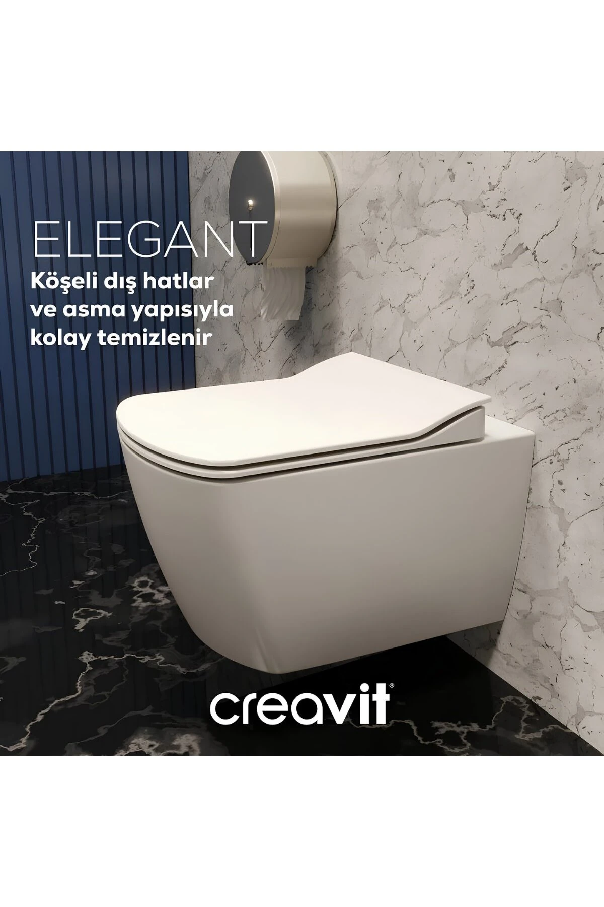 Elegant Beyaz Kanalsız Asma Klozet EG321, Elegant Duroplast Yavaş Kapak