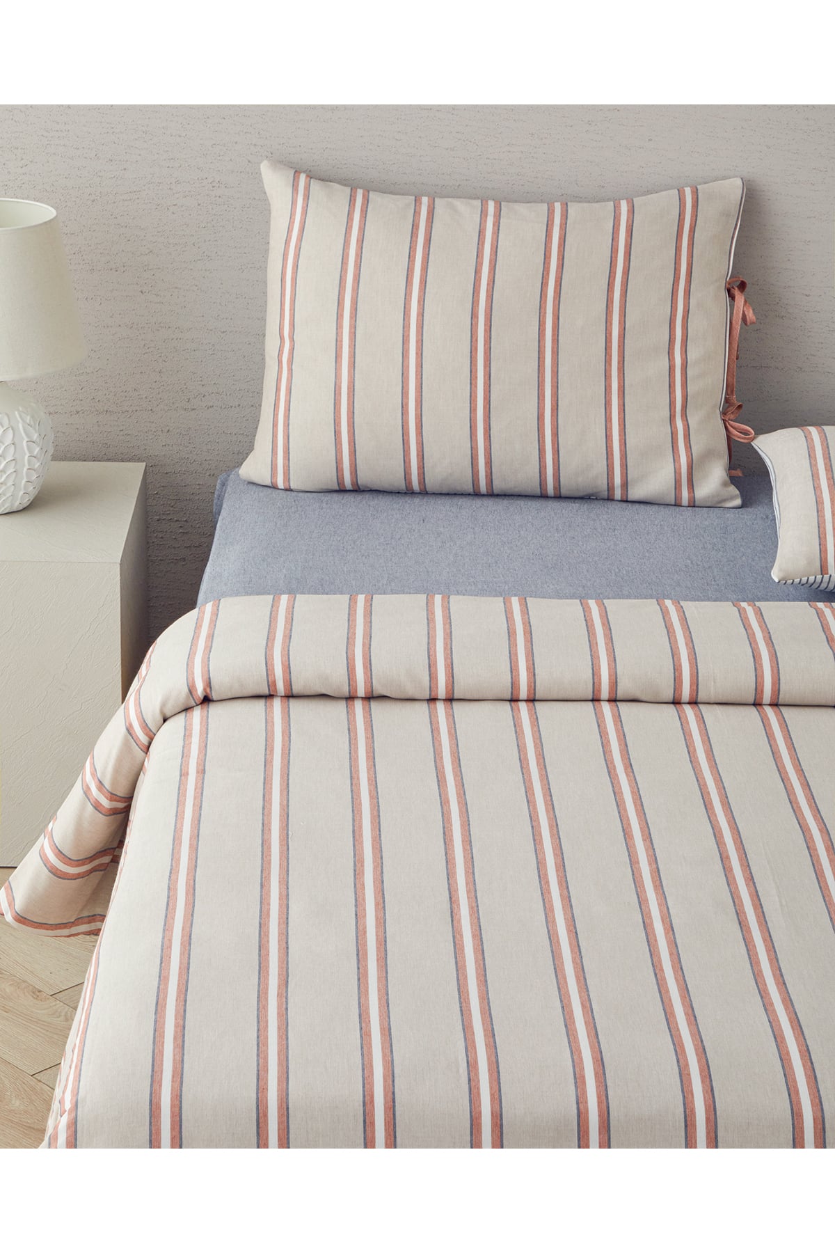 Cool Stripe İpliği Boyalı Tek Kişilik Nevresim Takımı Terracota - Bej